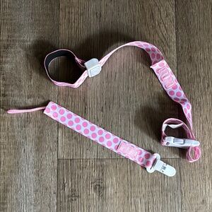 Cup Holder & Paci Clip. Toddler baby kids. Pacifier. Pink white polka dot